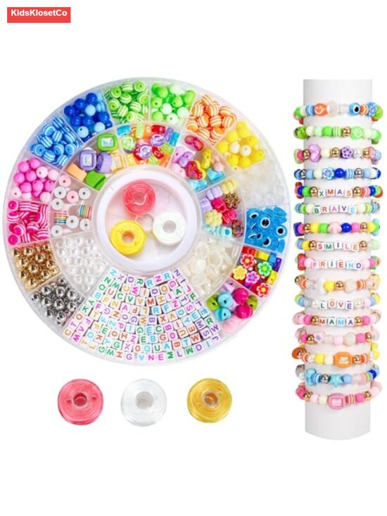 Jewelry - 594Pcs DIY Bracelet Making Kit with Letter Flower Heart Beads, Friendship